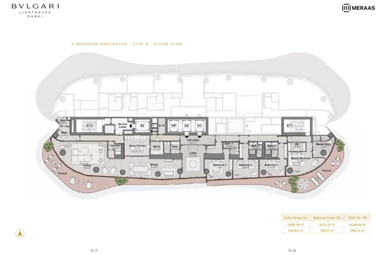 Bulgari Lighthouse Dubai floor plan 4 BR · 6439 sqft