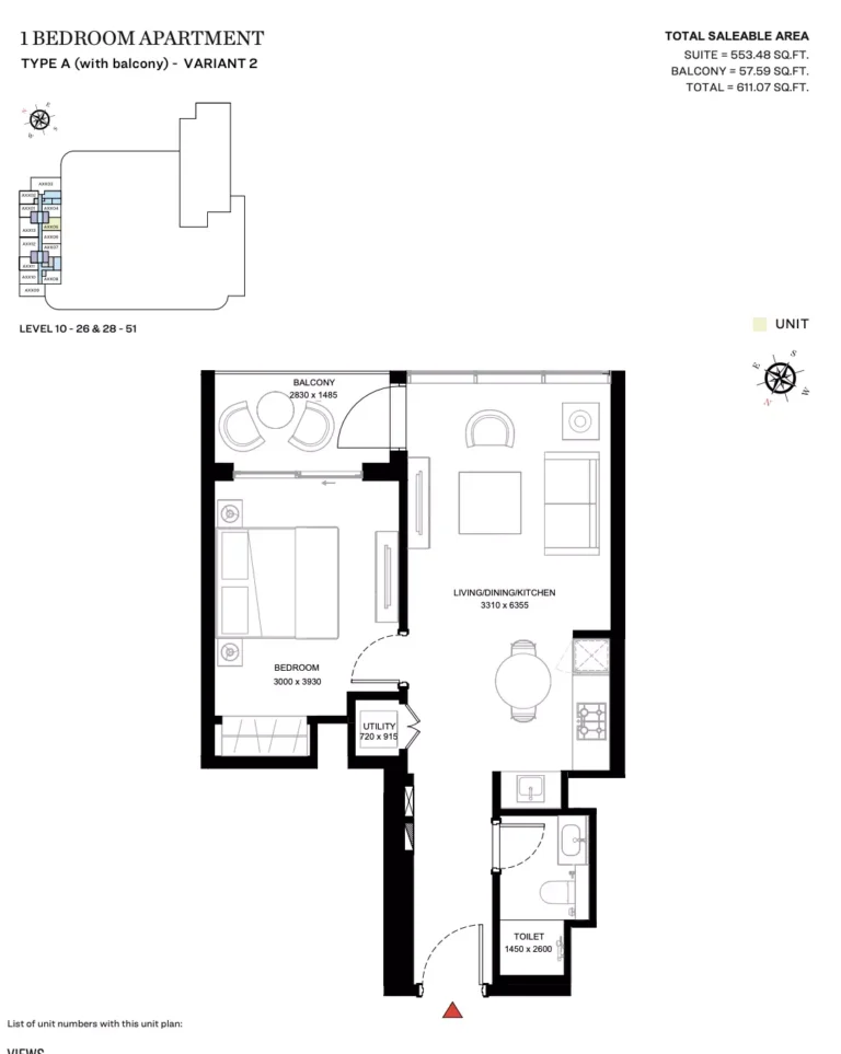 Sobha Creek Vistas Heights floor plan 1 BR · 611 sqft