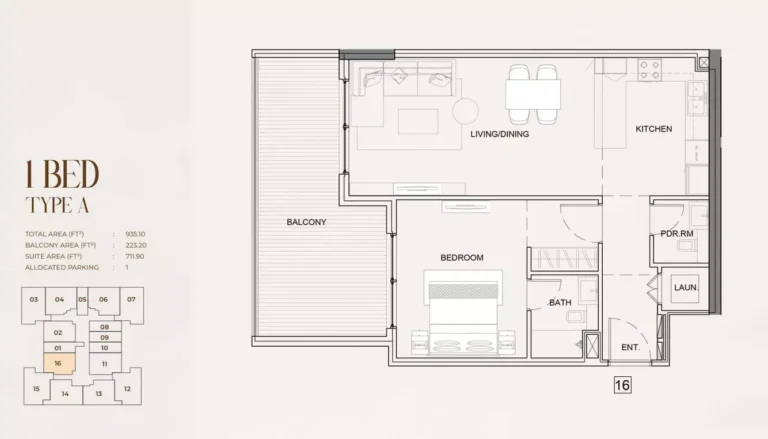 Myra Residences floor plan 1 BR · 935 sqft