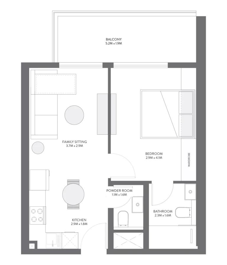 Equiti Gate floor plan 1 BR · 619 sqft