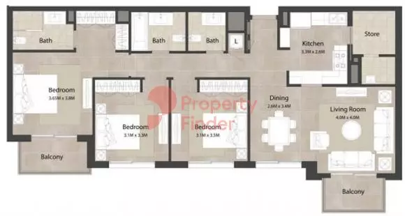 Ascot Residences floor plan 3 BR · 1401 sqft