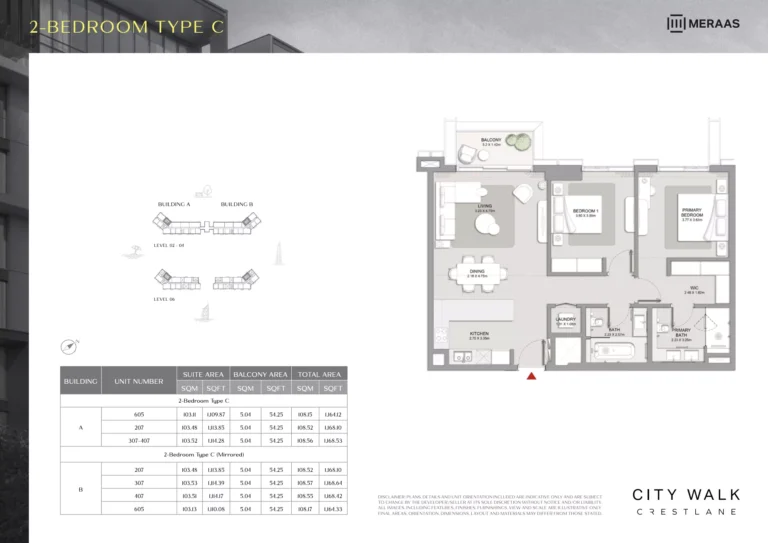 City Walk Crestlane 5 floor plan 2-спальн. · 1164 sqft