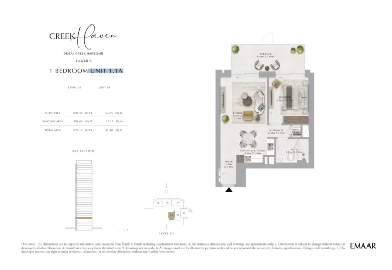 Creek Haven floor plan 1-спальн. · 876 sqft