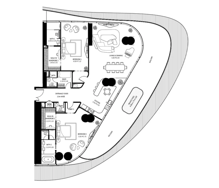 Bugatti Residences floor plan 2 BR · 2162 sqft