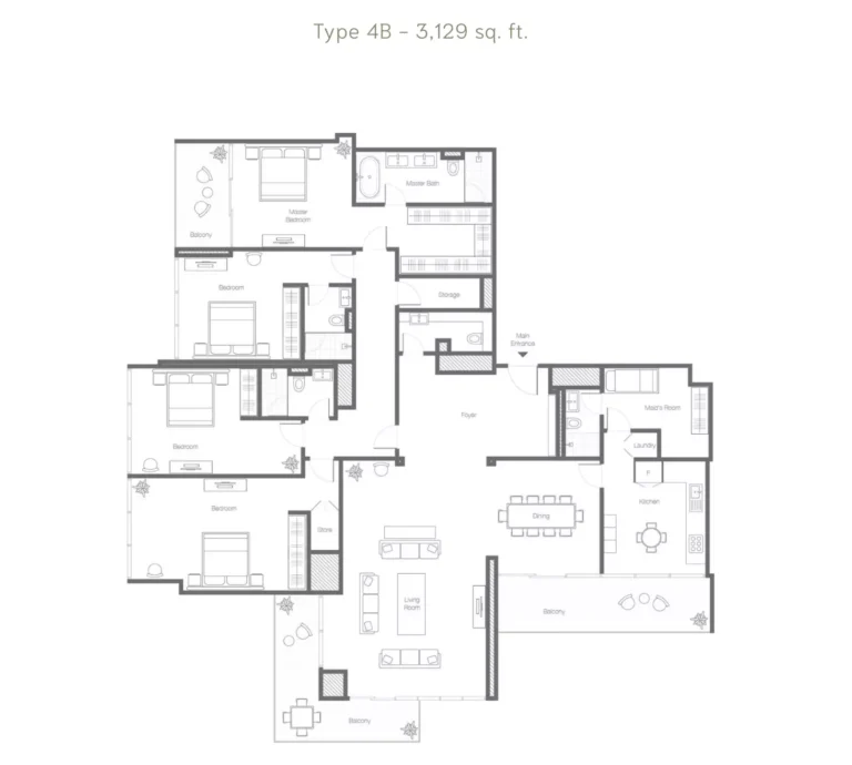 Banyan Tree Residences floor plan 4-спальн. · 3129 sqft