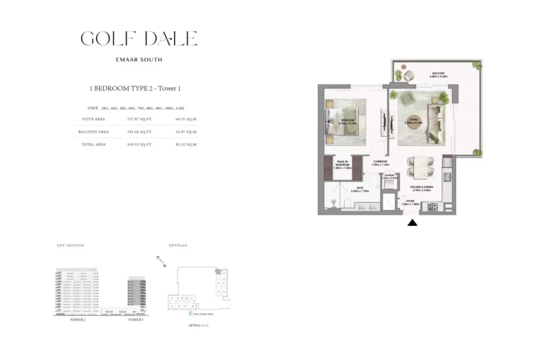 Golf Dale floor plan 1-спальн. · 920 sqft