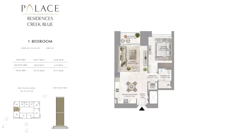 Palace Residences Creek Blue floor plan 1-спальн. · 727 sqft