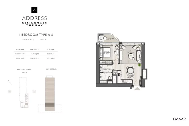 Address Residences The Bay floor plan 1-спальн. · 755 sqft