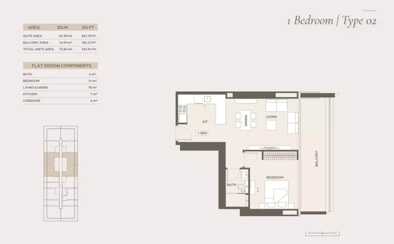 Binghatti Ivory floor plan 1 BR · 783 sqft