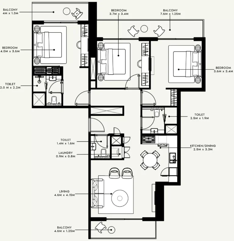 Azizi Milan 55 floor plan 3 BR · 1448 sqft