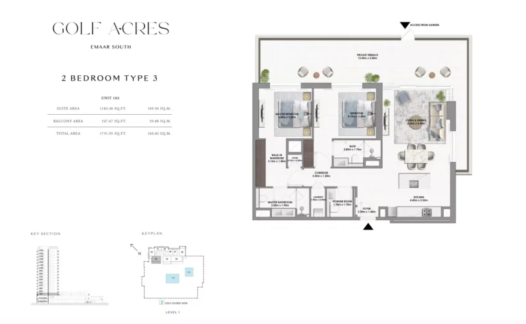 Golf Acres floor plan 2-спальн. · 1731 sqft