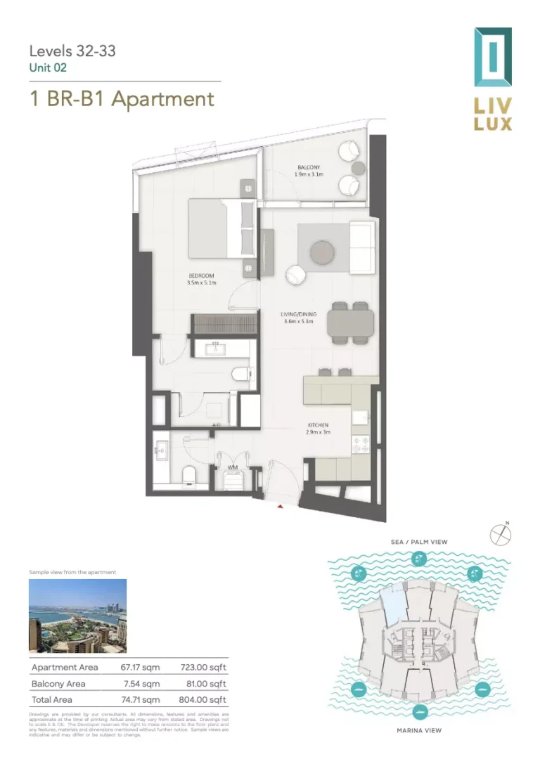LIV Lux floor plan 1 BR · 804 sqft