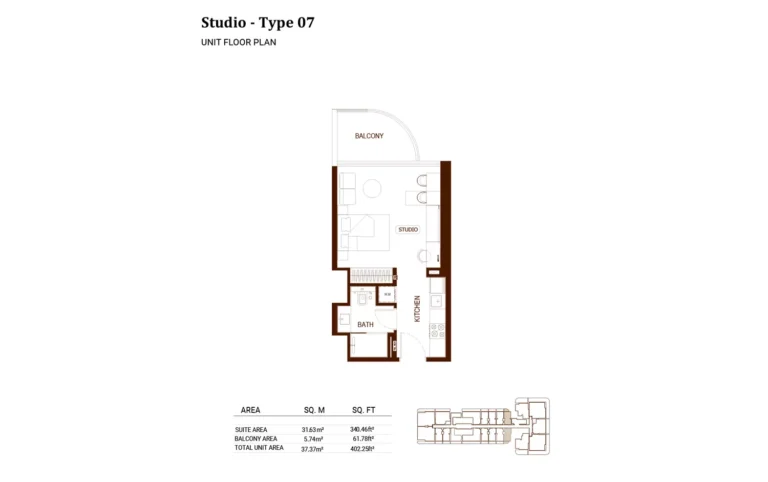 Binghatti Hillviews floor plan Studio · 402 sqft
