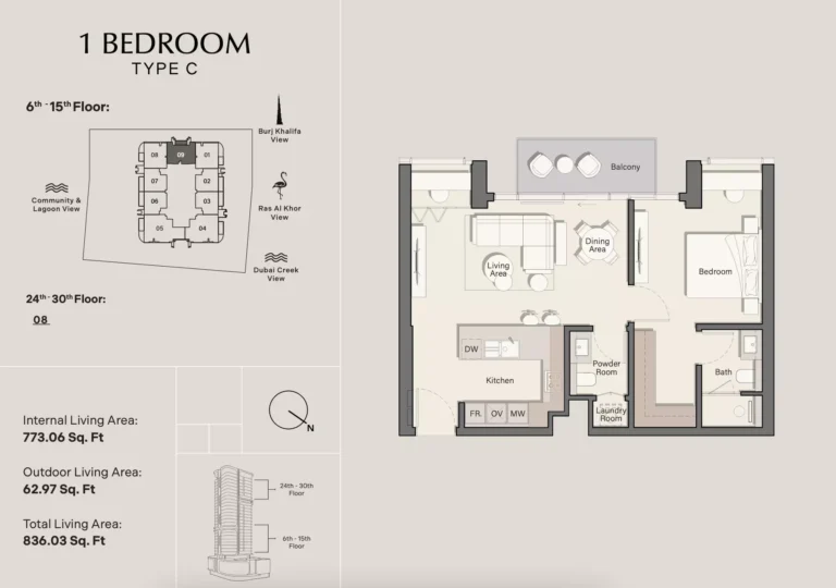 Belmore Residences floor plan 1 BR · 836 sqft