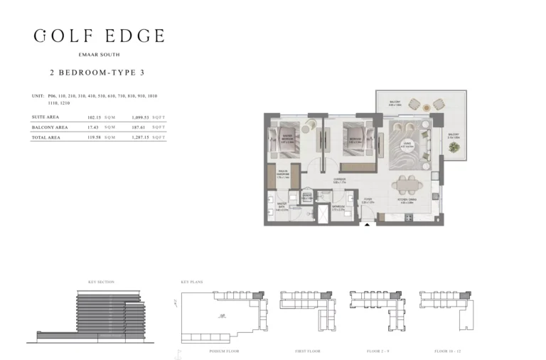 Golf Edge floor plan 2 BR · 1287 sqft