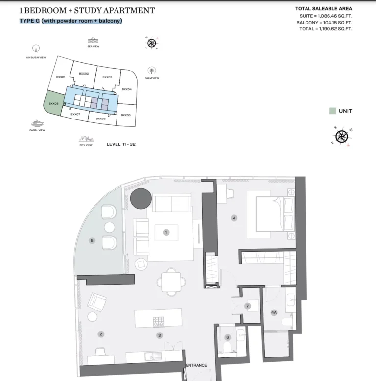 Sobha Seahaven floor plan 1 BR · 1190 sqft