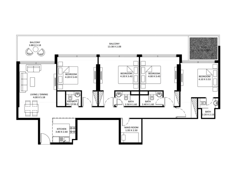 Diamondz by Danube floor plan 4-спальн. · 1972 sqft