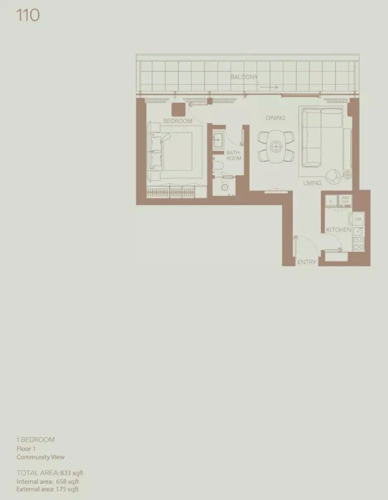 Eden House The Park Building A floor plan 1-спальн. · 833 sqft