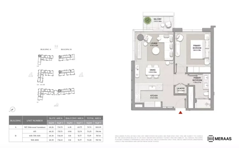 City Walk Crestlane 2 floor plan 1-спальн. · 804 sqft