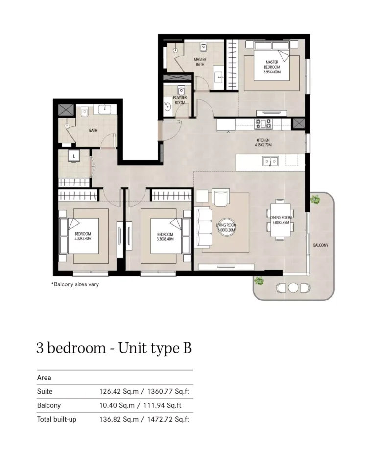 Berkshire Park floor plan 3 BR · 1472 sqft