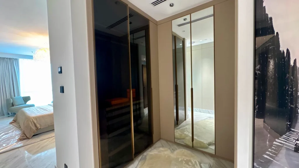 Built-in wardrobes and bedroom entrance in listed unit at Al Fattan Marine Towers Dubai Marina Dubai