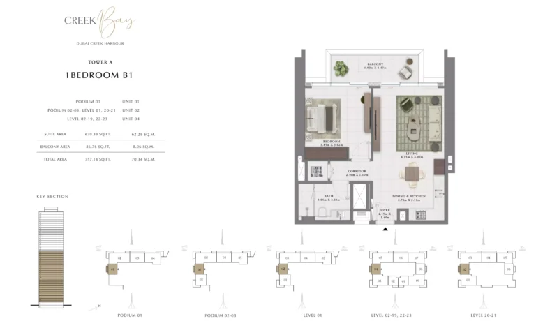 Creek Bay floor plan 1 BR · 757 sqft