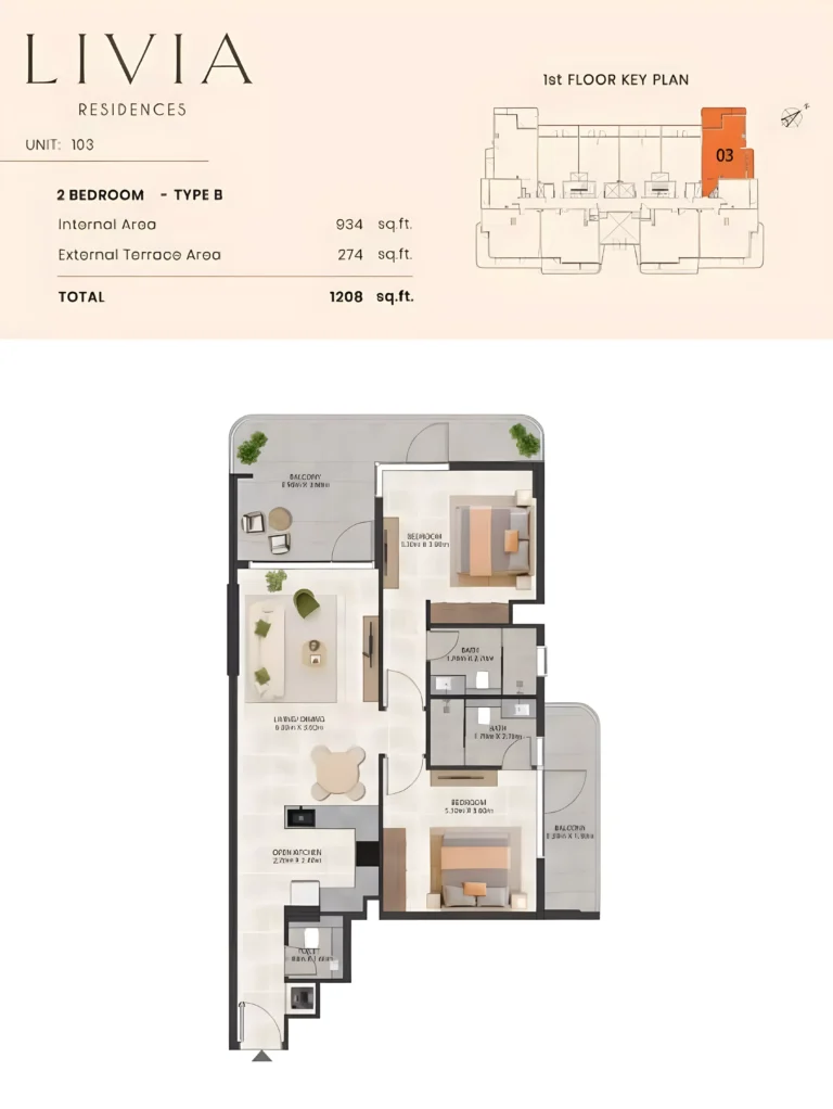Livia Residence floor plan 2 BR · 825 sqft
