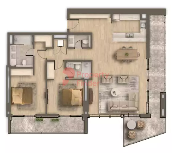 Ahad Residences floor plan 2-спальн. · 1677 sqft