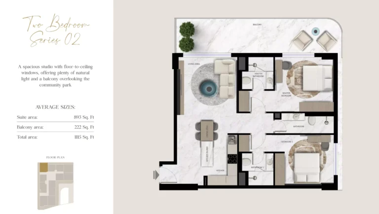 Aark Terraces floor plan 2-спальн. · 1115 sqft