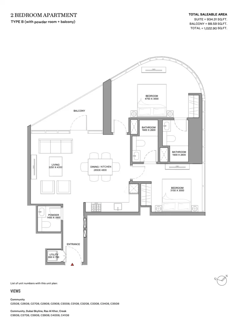 Skyvue Spectra floor plan 2 BR · 1023 sqft