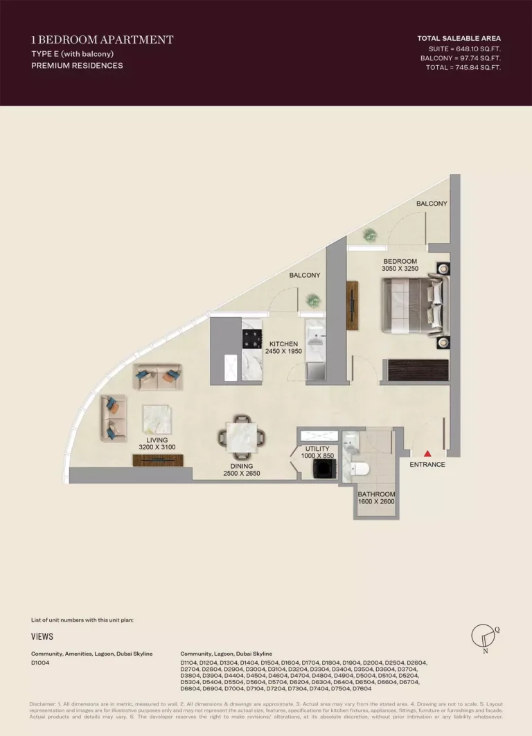 SkyVue Altier floor plan 1 BR · 745 sqft