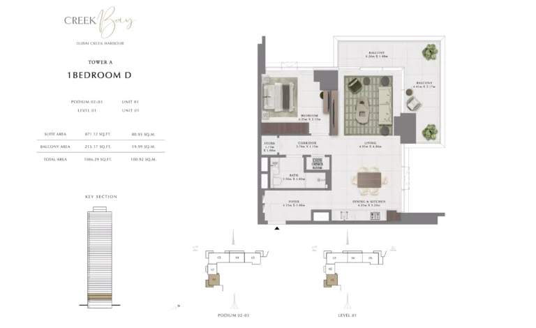 Creek Bay floor plan 1 BR · 1086 sqft
