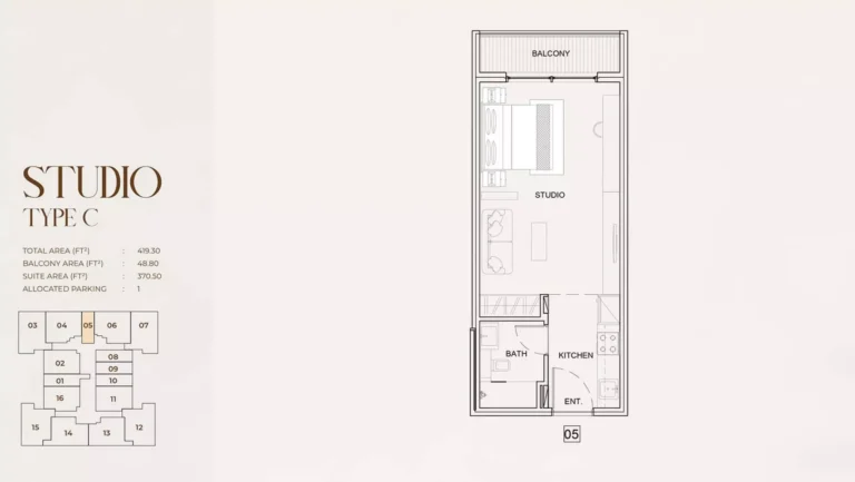 Myra Residences floor plan Studio · 419 sqft