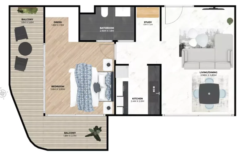 Hatimi Residences by Treppan Living floor plan 1 BR · 883 sqft