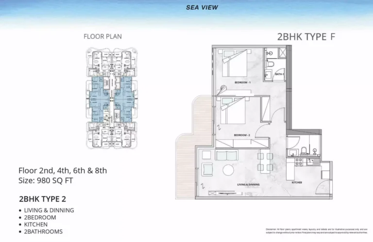 Treppan Serenique Residences floor plan 2-спальн. · 980 sqft