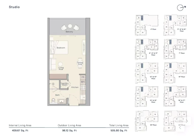The Crestmark floor plan Студия · 505 sqft