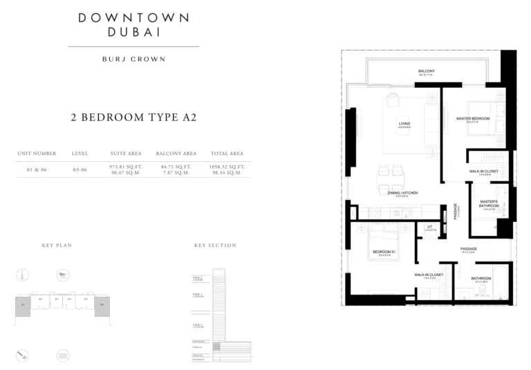 Burj Crown floor plan 2 BR · 1058 sqft