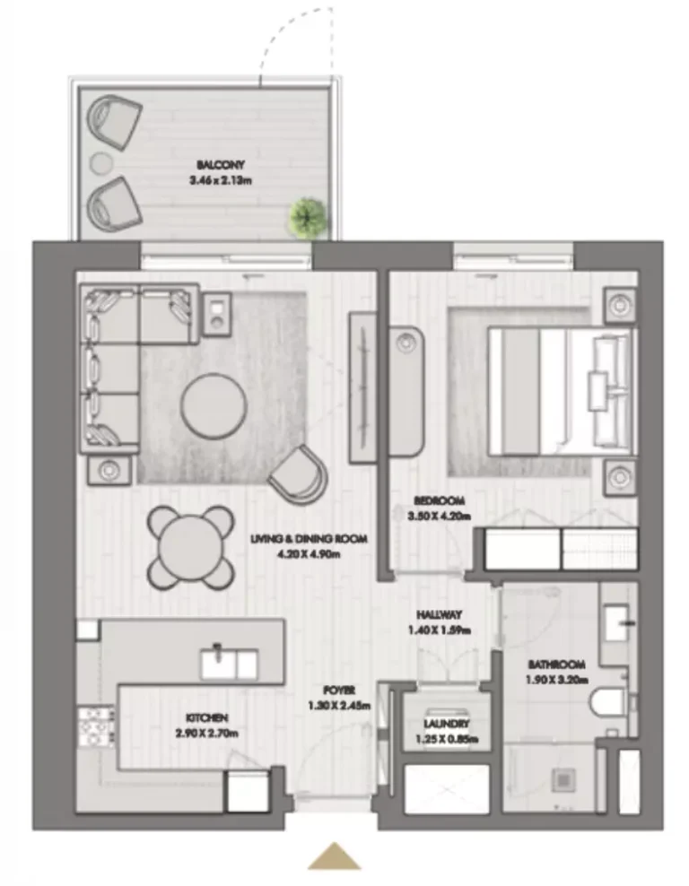 Riwa floor plan 1-спальн. · 782 sqft