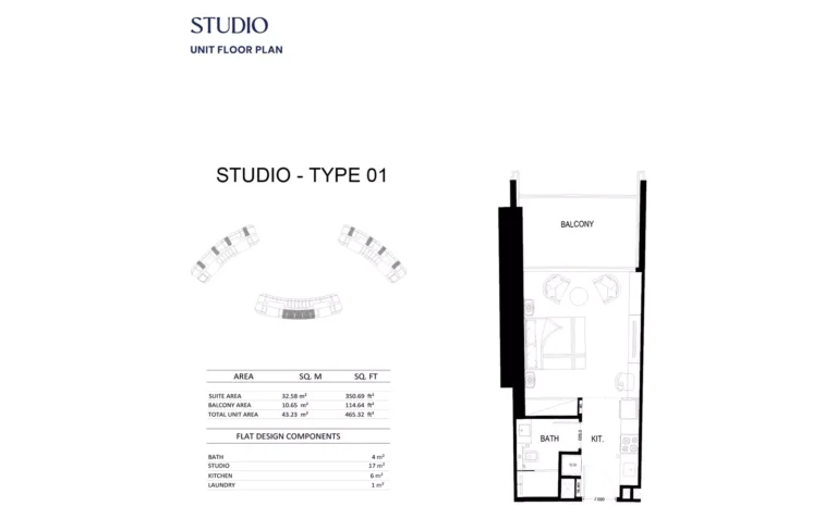 Binghatti Skyrise floor plan Studio · 465 sqft