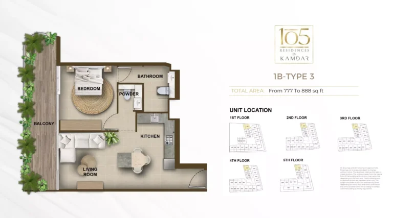 105 Residences by Kamdar floor plan 1-спальн. · 777 sqft