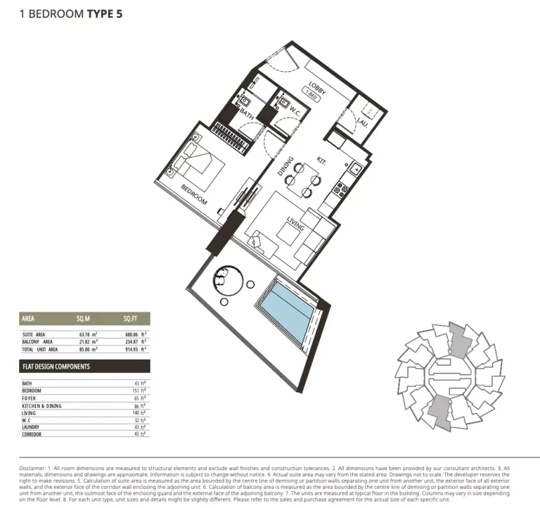Binghatti Grove floor plan 1 BR · 914 sqft