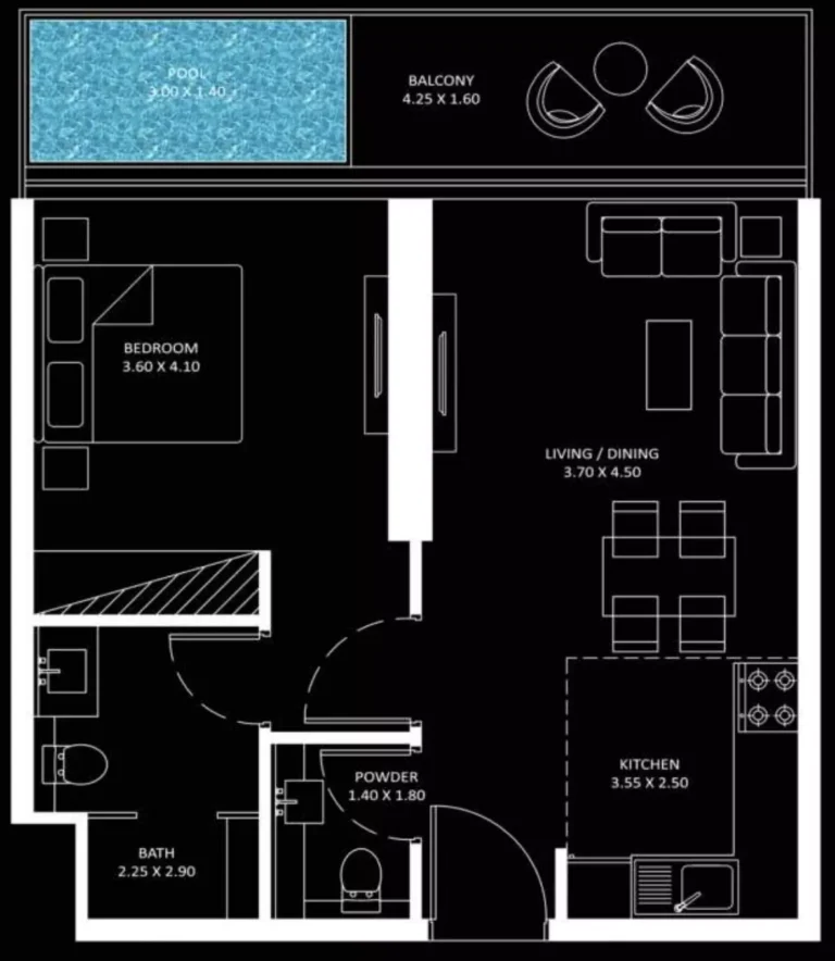 Bayz 101 floor plan 1 BR · 670 sqft
