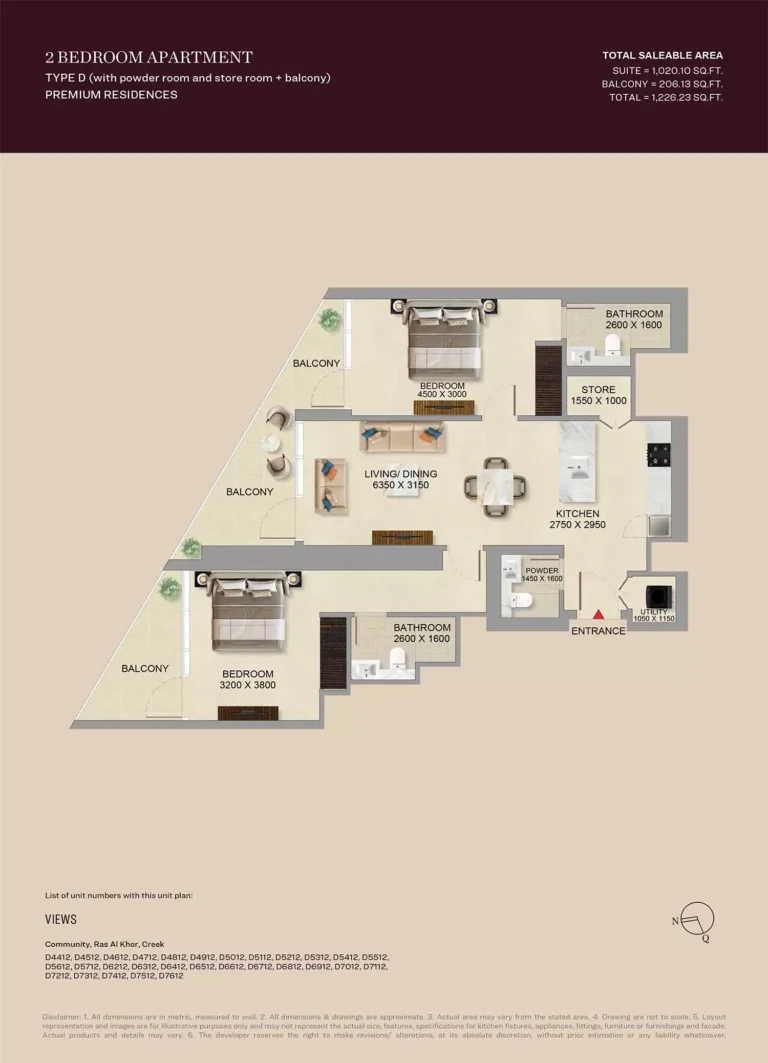 SkyVue Altier floor plan 2 BR · 1226 sqft