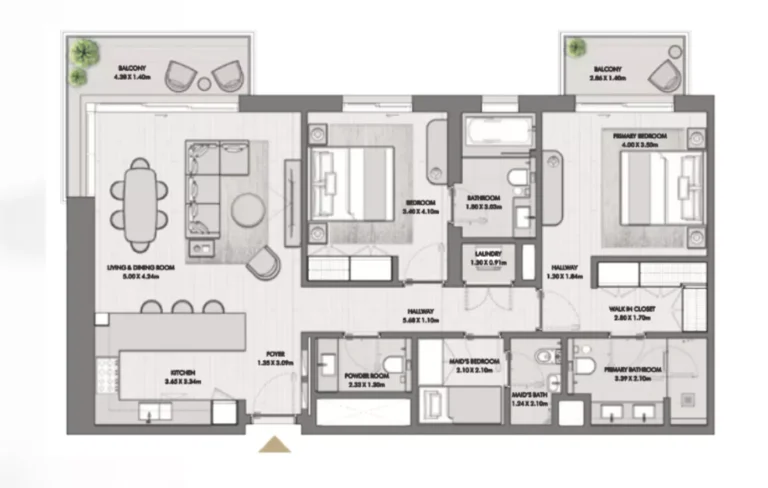 Riwa floor plan 2-спальн. · 1396 sqft