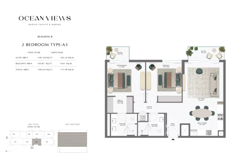 Ocean Views floor plan 2 BR · 1205 sqft