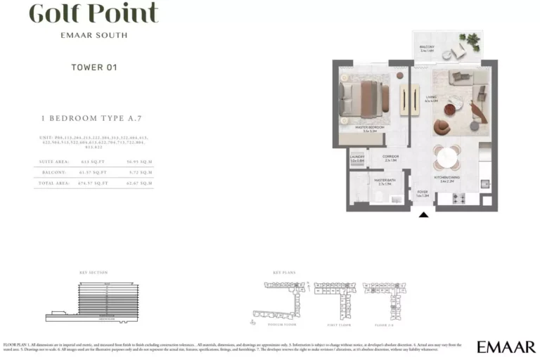 Golf Point floor plan 1 BR · 674 sqft