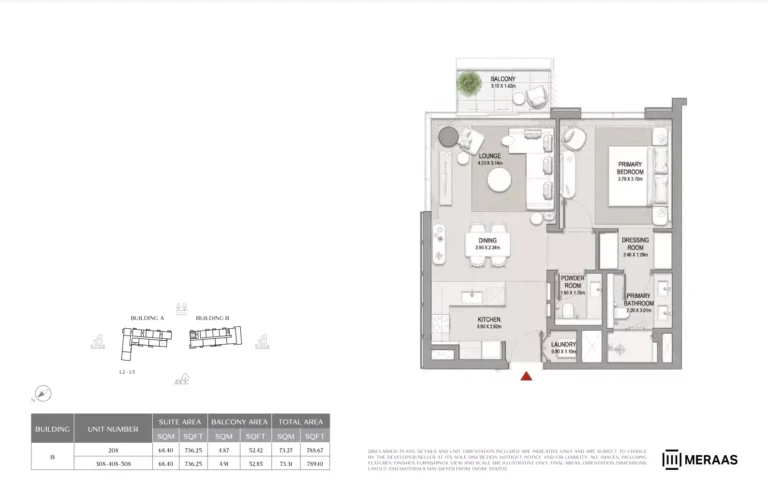 City Walk Crestlane 2 floor plan 1-спальн. · 789 sqft