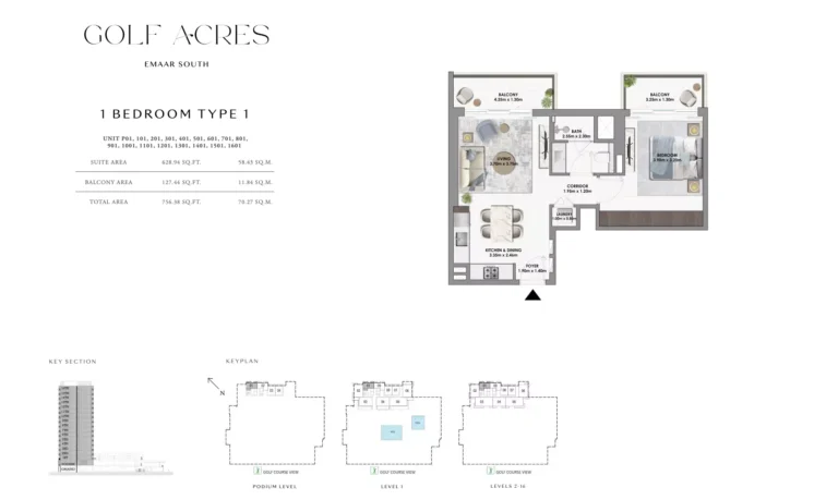 Golf Acres floor plan 1-спальн. · 756 sqft