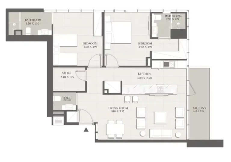 Sapphire 32 floor plan 2 BR · 1155 sqft