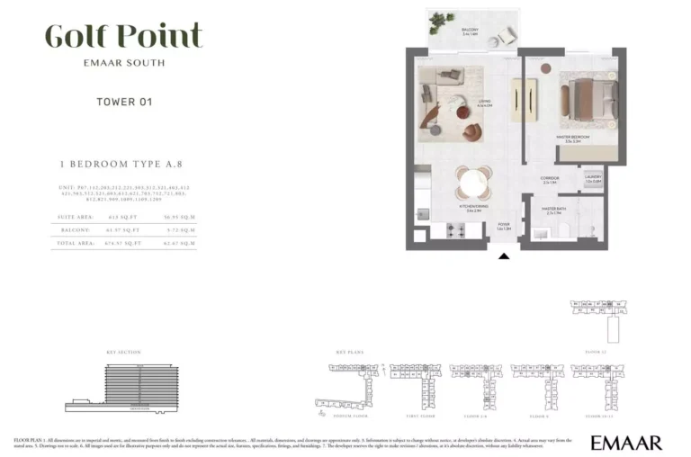 Golf Point floor plan 1 BR · 674 sqft